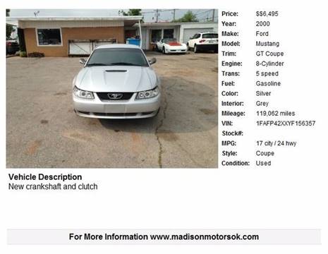 2000 Ford Mustang for sale at MADISON MOTORS in Bethany OK
