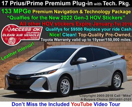 2017 Toyota Prius Prime for sale at A Buyers Choice in Jurupa Valley CA