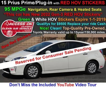 2015 Toyota Prius Plug-in Hybrid for sale at A Buyers Choice in Jurupa Valley CA