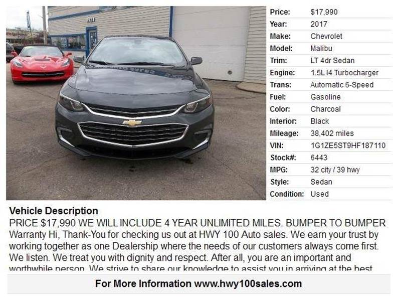 2017 Chevrolet Malibu for sale at Highway 100 & Loomis Road Sales in Franklin WI