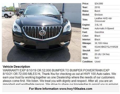 2016 Buick Enclave for sale at Highway 100 & Loomis Road Sales in Franklin WI