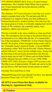 1975 Crown Prison Bus Prison bus