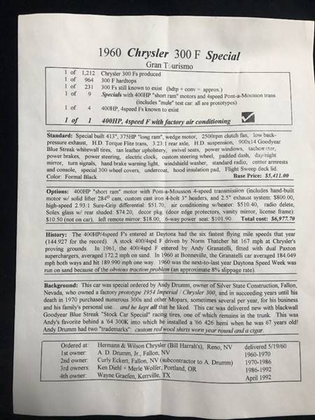 1960 Chrysler 300 F