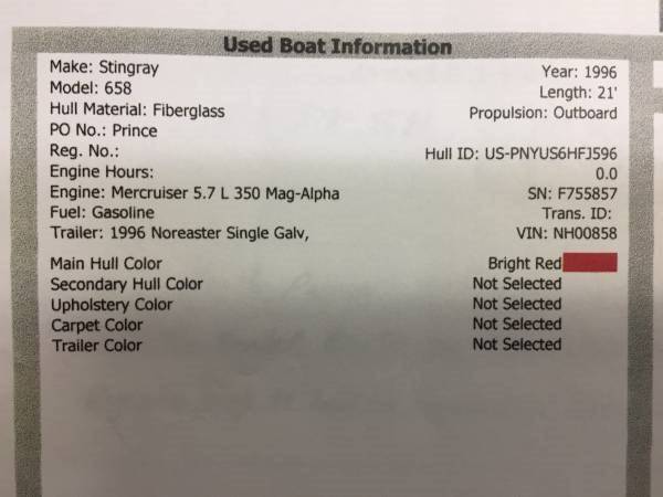 1996 Stingray Boats 658 21'