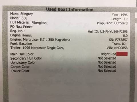 1996 Stingray Boats 658 21'